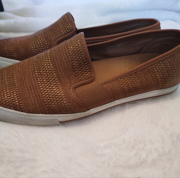 Ralph Lauren Women's 9.5B Brown Straw Sneaker Loafer Gold Logo Shoes Flats - Picture 3 of 10